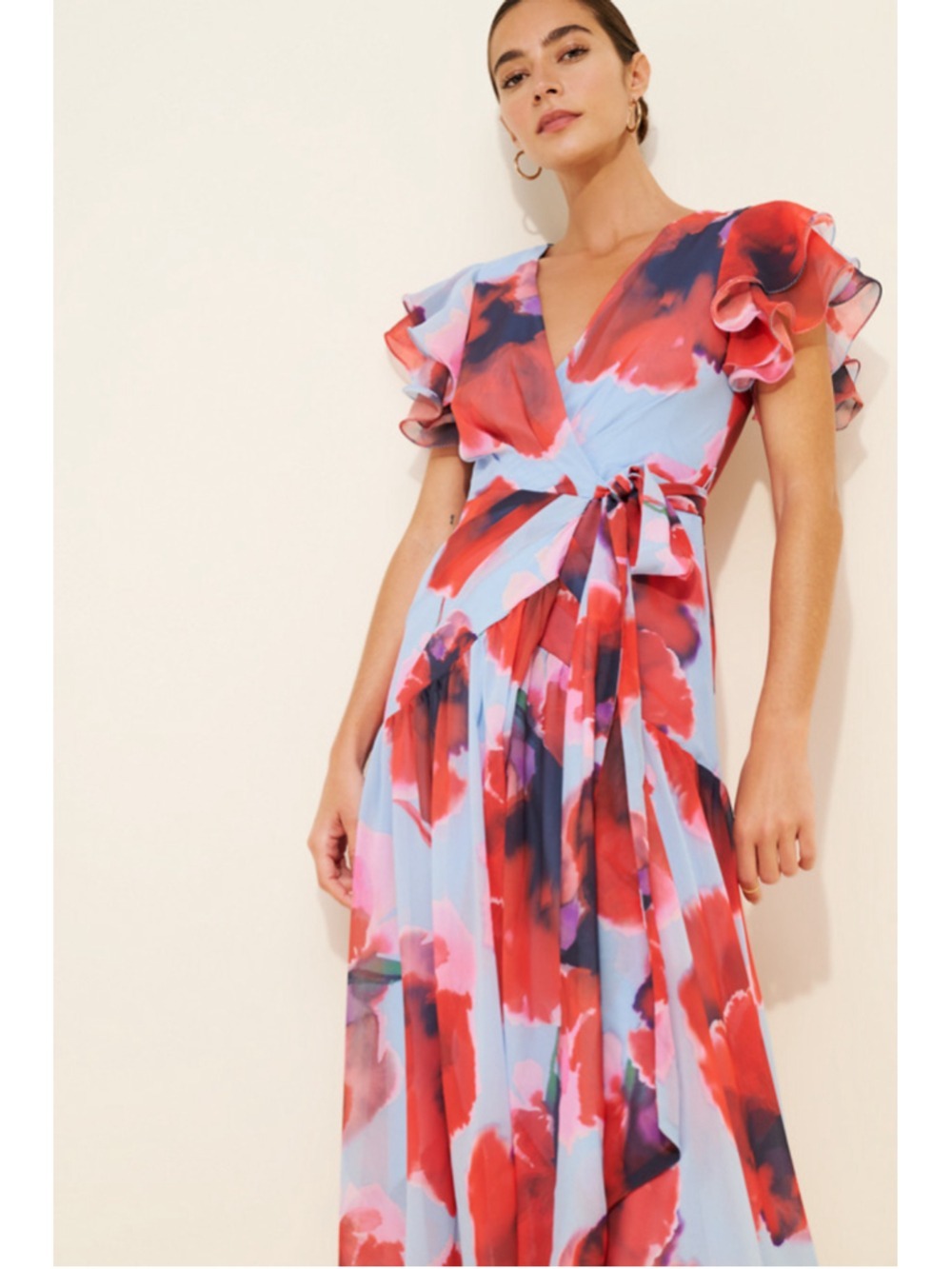Women's Hutch Floral Wrap Midi Dress XSP Blue Red - Picture 7 of 9